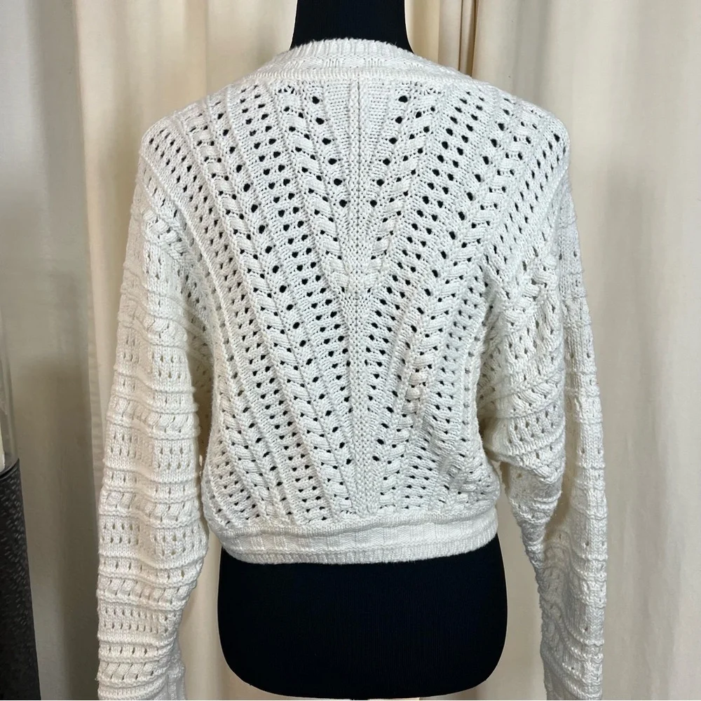 Banana Republic Lexia Cropped Cotton Sweater Size XS White Chunky Pullover - Picture 2 of 3